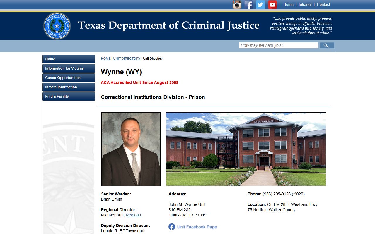 John M. Wynne Unit TDCJ inmate search page