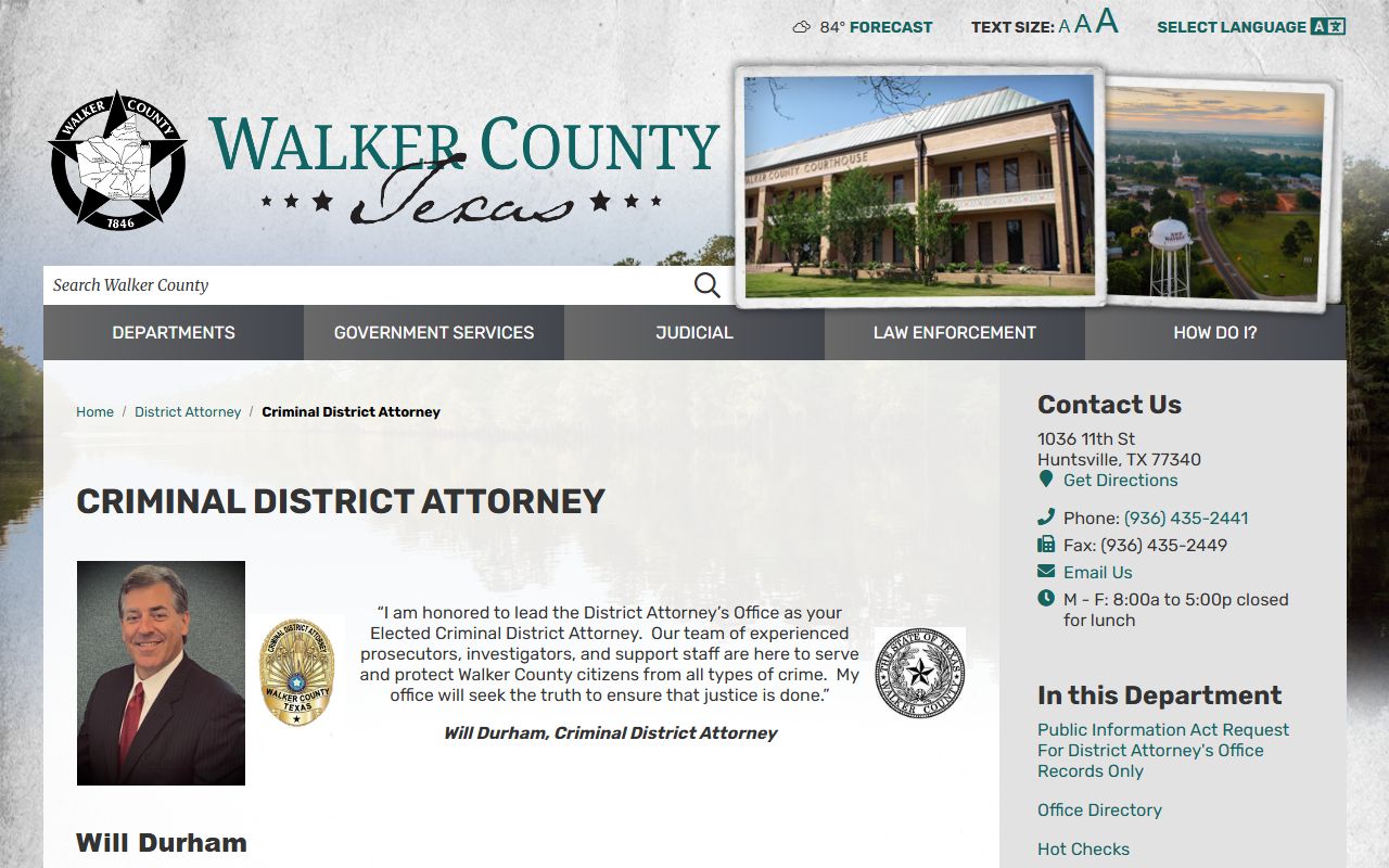 Walker County court records after arrest Criminal District Attorney page