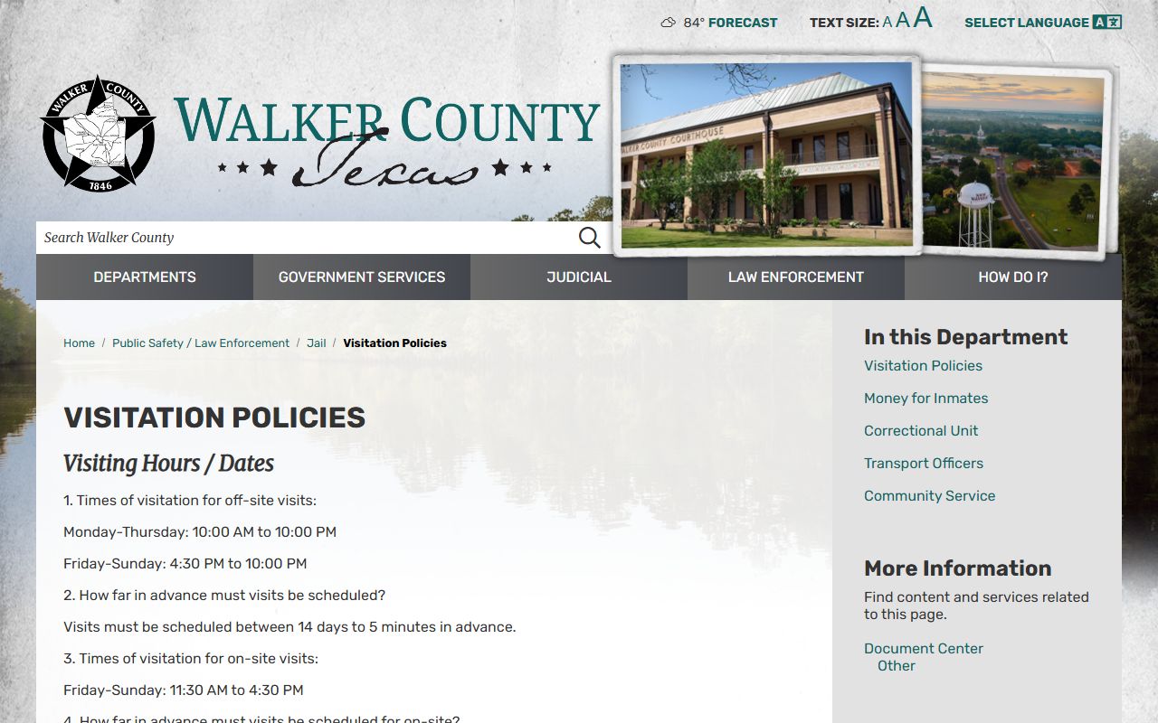 Walker County inmate visitation schedule page