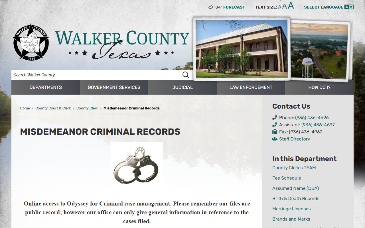 Walker County misdemeanor court records fees and public limits