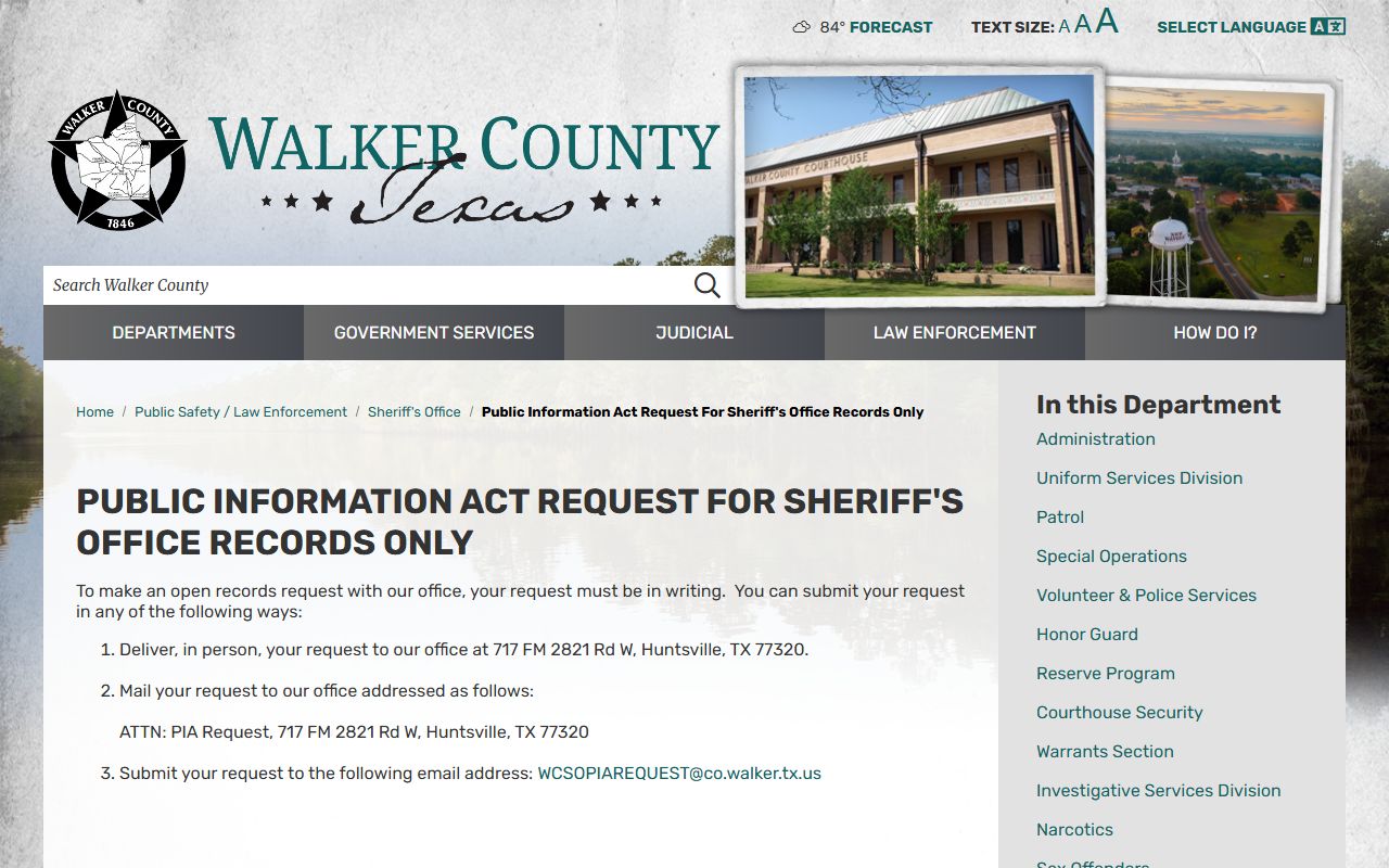 Walker County booking photo PIA request methods